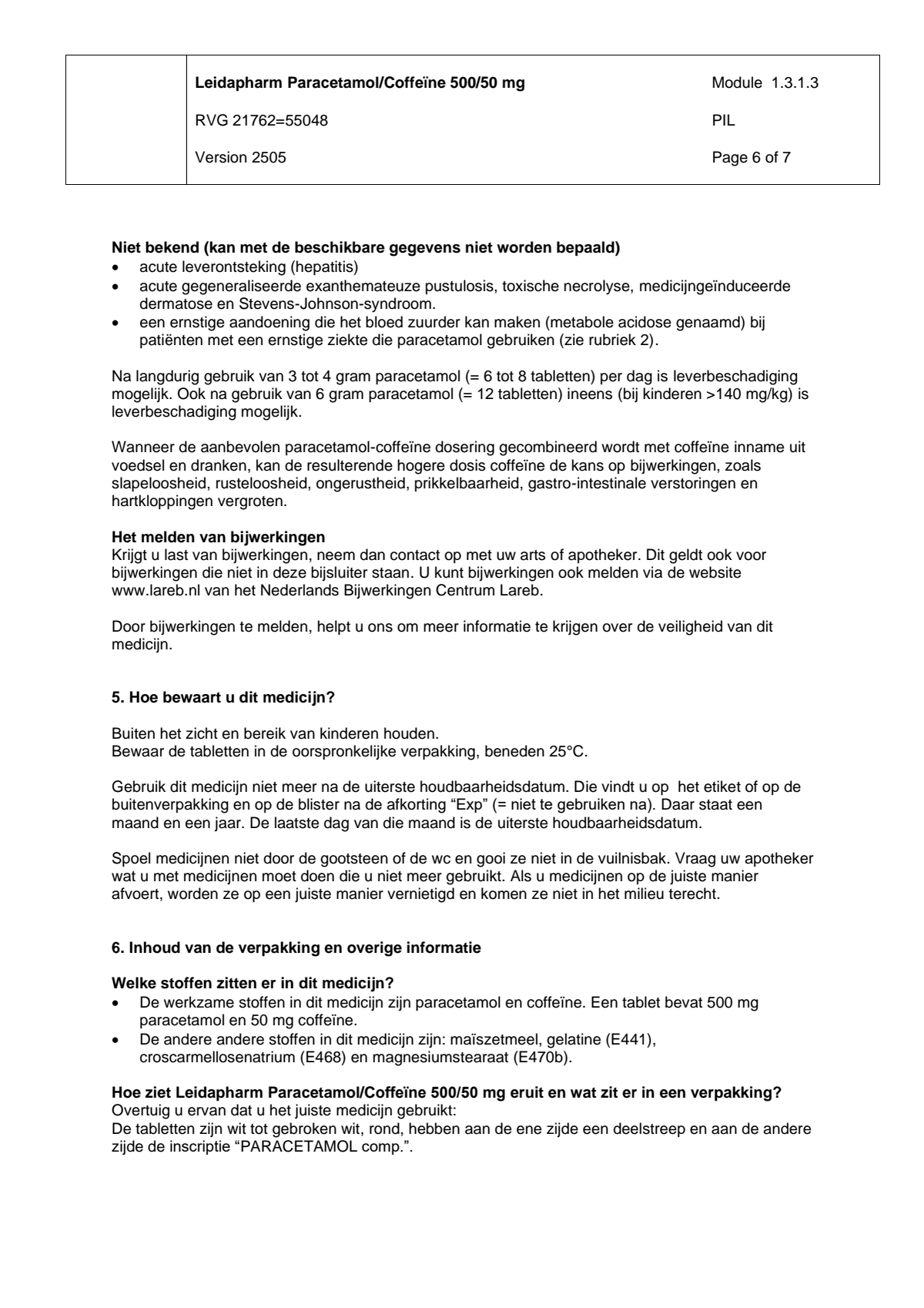 Paracetamol Coffeine Tabletten afbeelding van document #6, leaflet
