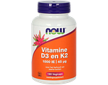 NOW Vitamine D3 en K2 1000IE Capsules 180VCP NOW Vitamine D3 en K2 1000IE Capsules 180VCP
