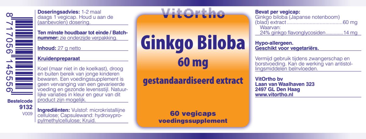 Ginkgo Biloba Extract 60mg Capsules afbeelding van document #1, label