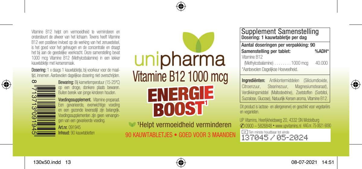 Vitamine B12 1000mcg Energie Boost afbeelding van document #1, label