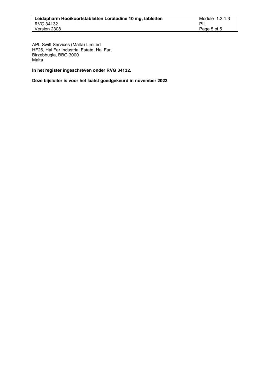 Hooikoorts Loratadine Tabletten afbeelding van document #5, leaflet