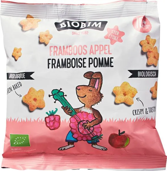 Biobim Biologische Mais Puffs Framboos Appel 10+M afbeelding