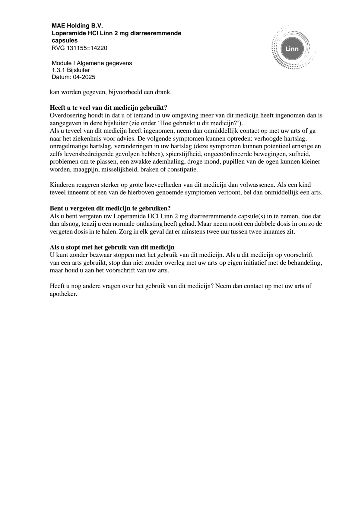 Loperamide Diarreeremmende Capsules afbeelding van document #6, leaflet