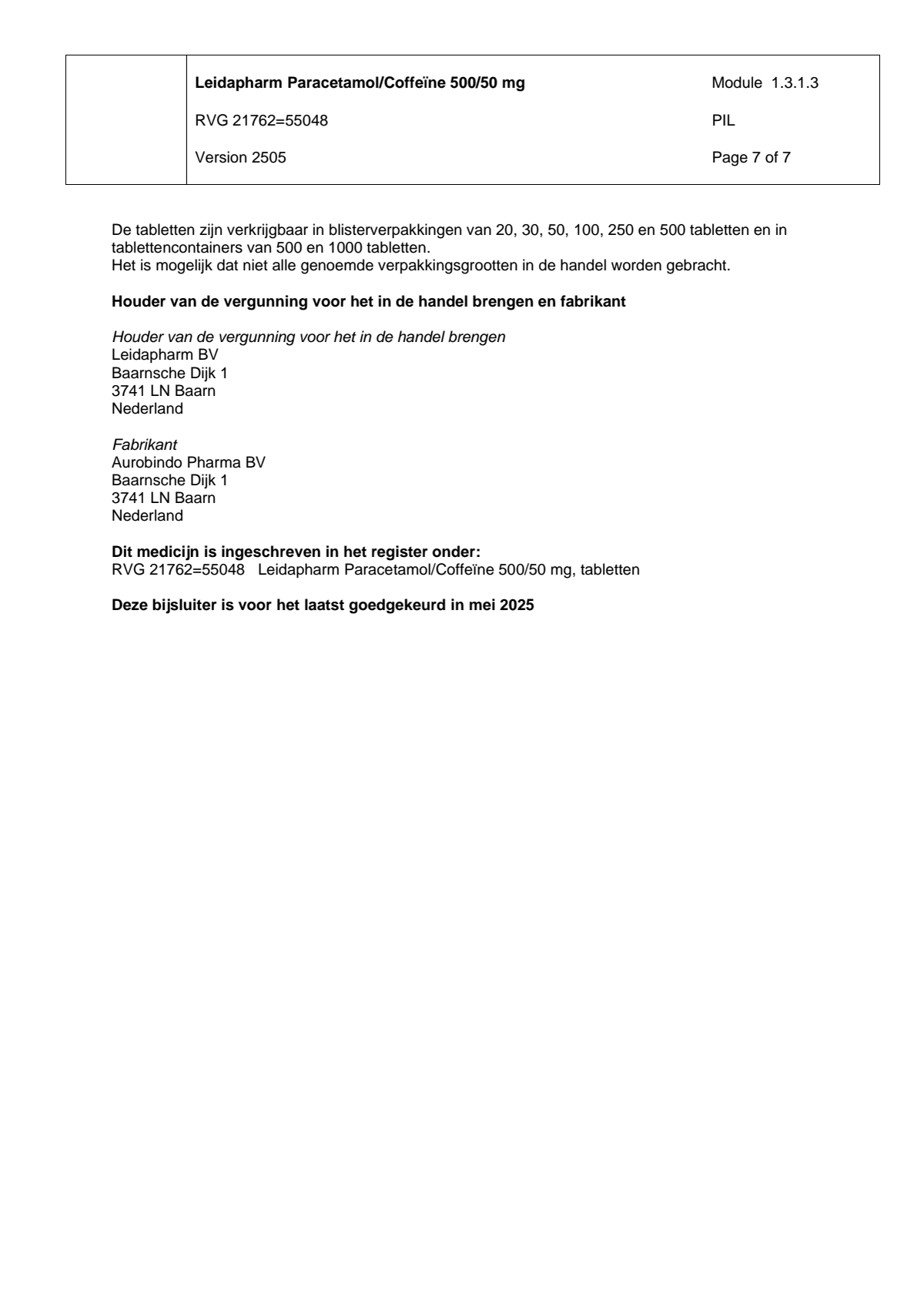 Paracetamol Coffeine Tabletten afbeelding van document #7, leaflet