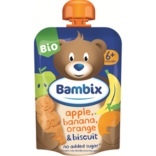 Bambix Bio Knijpzakje Appel, Banaan, Sinaasappel & Koekjes 6+ 100GR