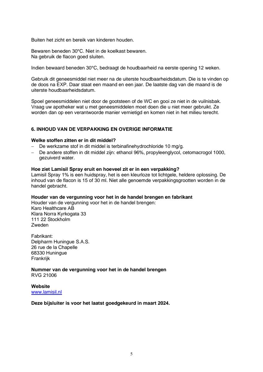 1% Terbinafine 10mg/g Huidspray afbeelding van document #5, leaflet