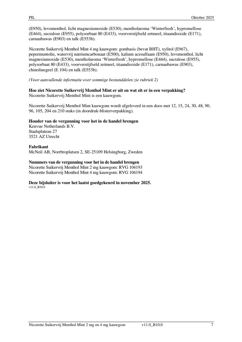 Suikervrij Kauwgom 2 mg Menthol Mint afbeelding van document #7, leaflet