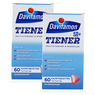 Davitamon Multi 12+ Tiener Kauwtabletten Aardbei 2x60KTB