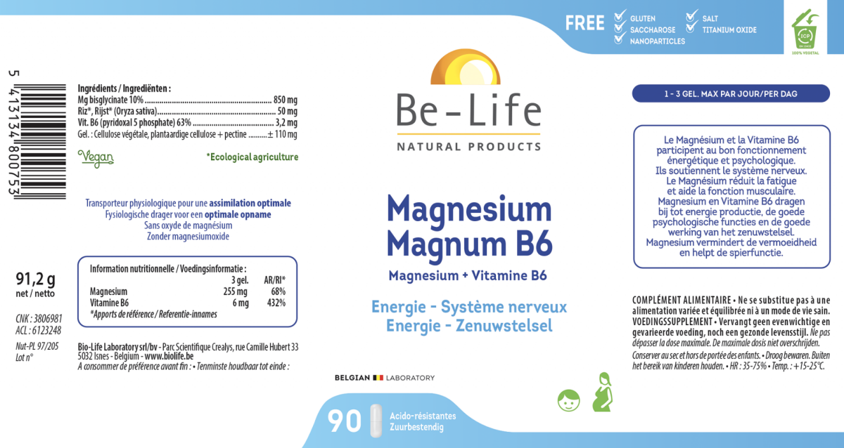 Magnesium Magnum B6 Capsules afbeelding van document #1, label