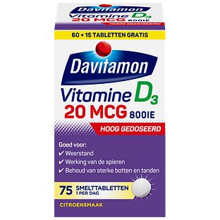 Davitamon Vitamine D3 20mcg Smelttabletten 75TB