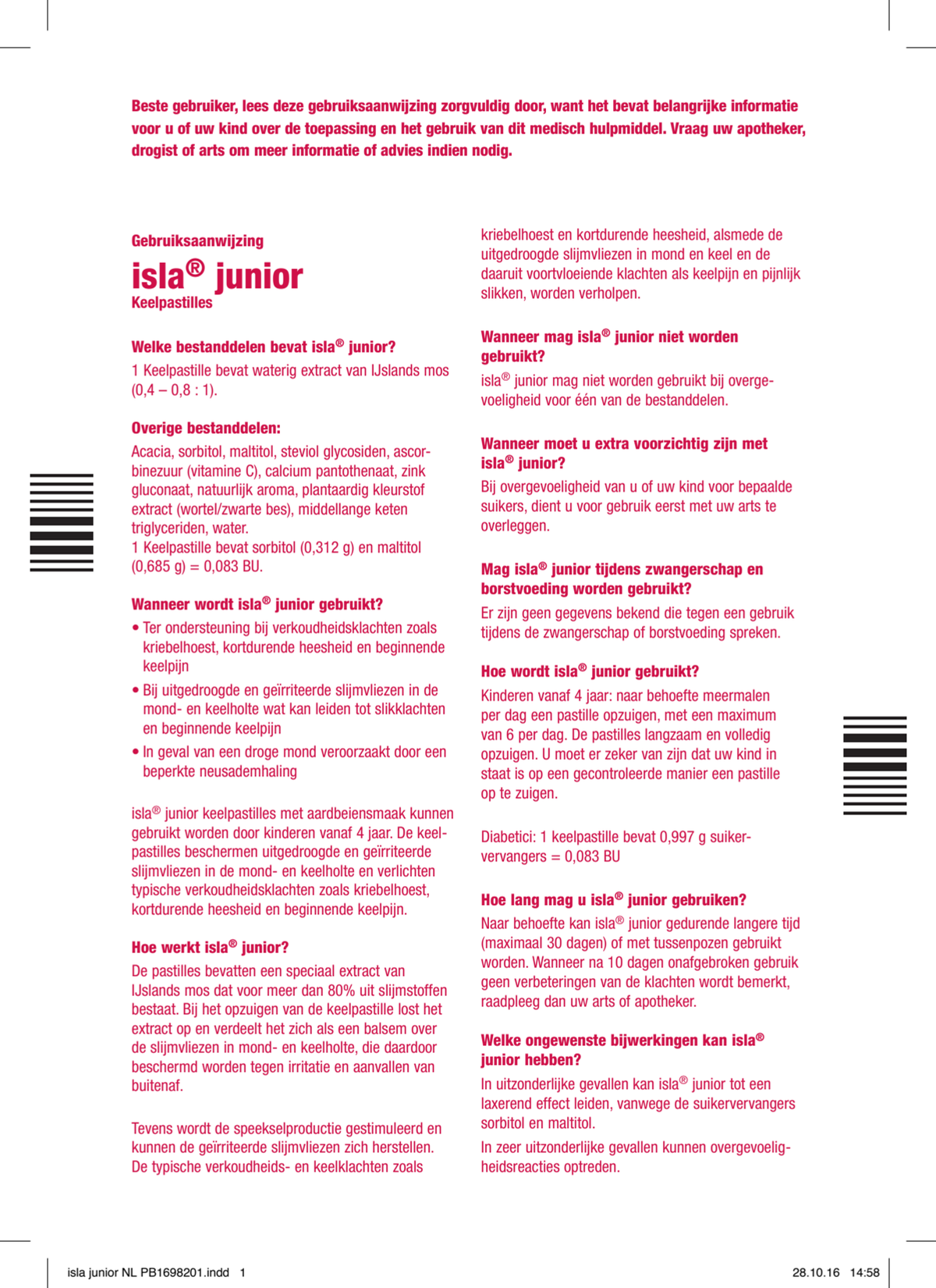 Junior Keelpastilles - bij kriebelhoest en keelklachten afbeelding van document #1, instructions