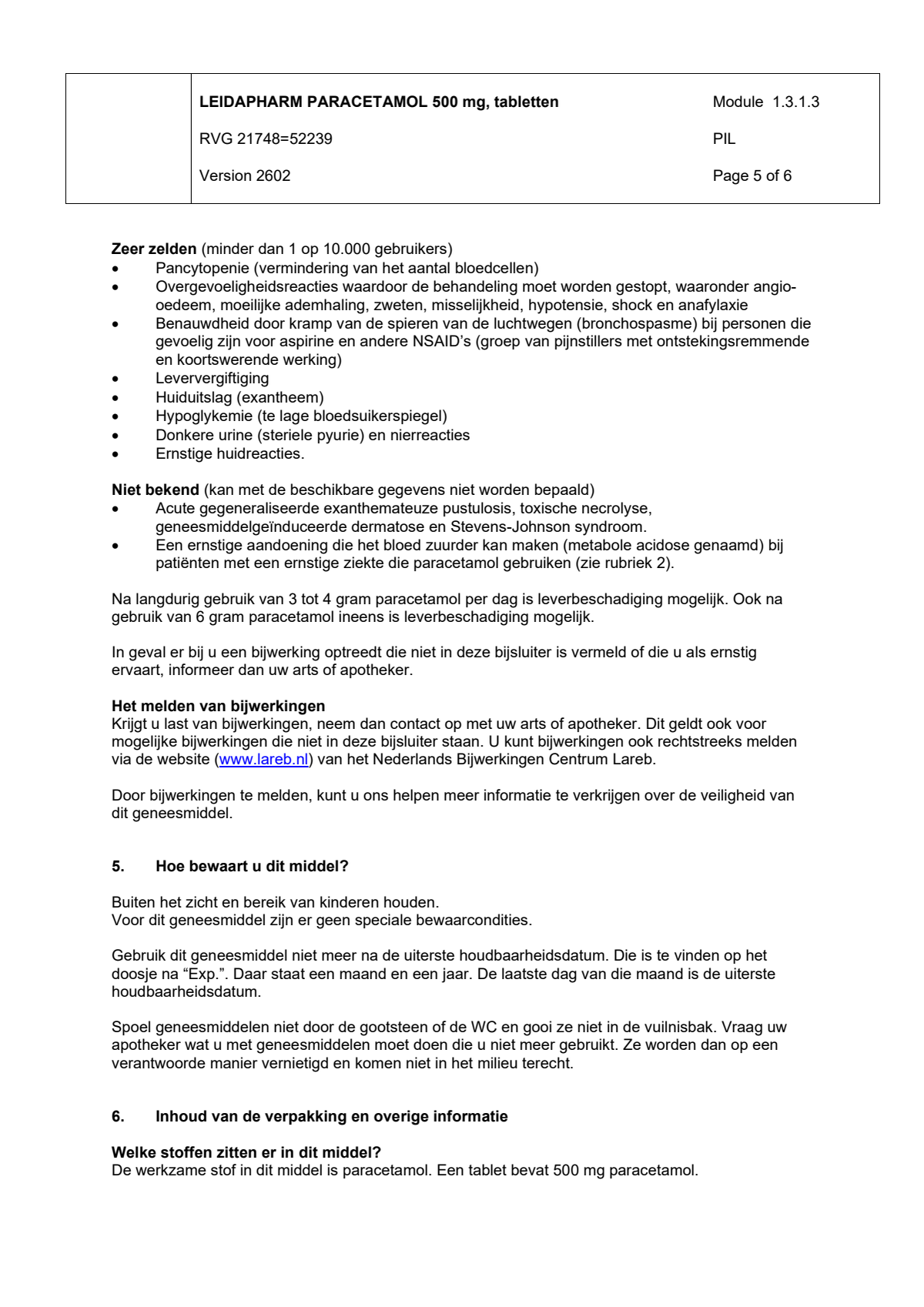 Paracetamol 500mg afbeelding van document #5, leaflet