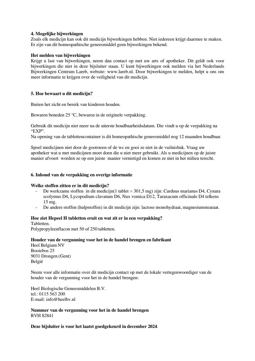 Hepeel H Tabletten afbeelding van document #3, leaflet