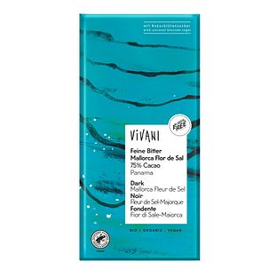 Vivani Chocolade Puur 75% Cacao Zeezout 80GR