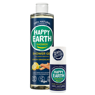 Happy Earth Lemon Sandalwood Showergel + Deodorant Combi Pack 2 Stuks