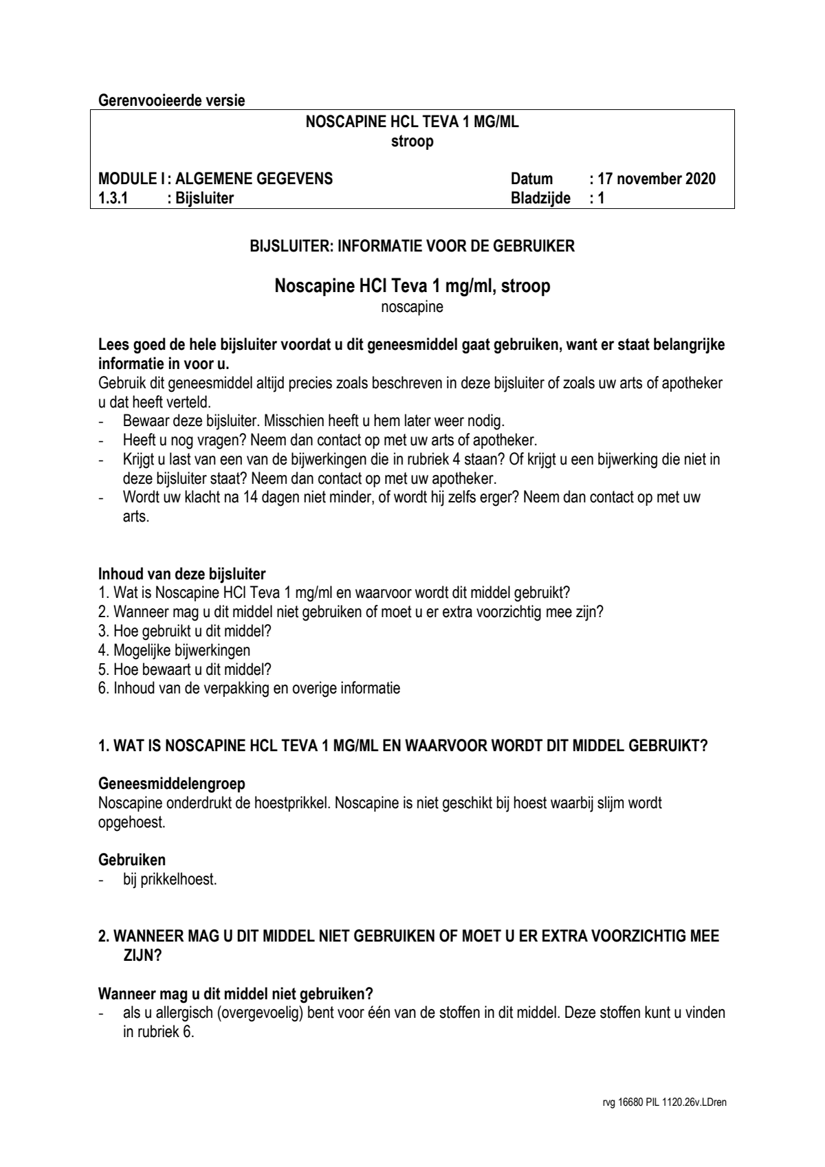 Noscapine Hcl 1=1 Pch Stroop 1mg/ml afbeelding van document #1, leaflet