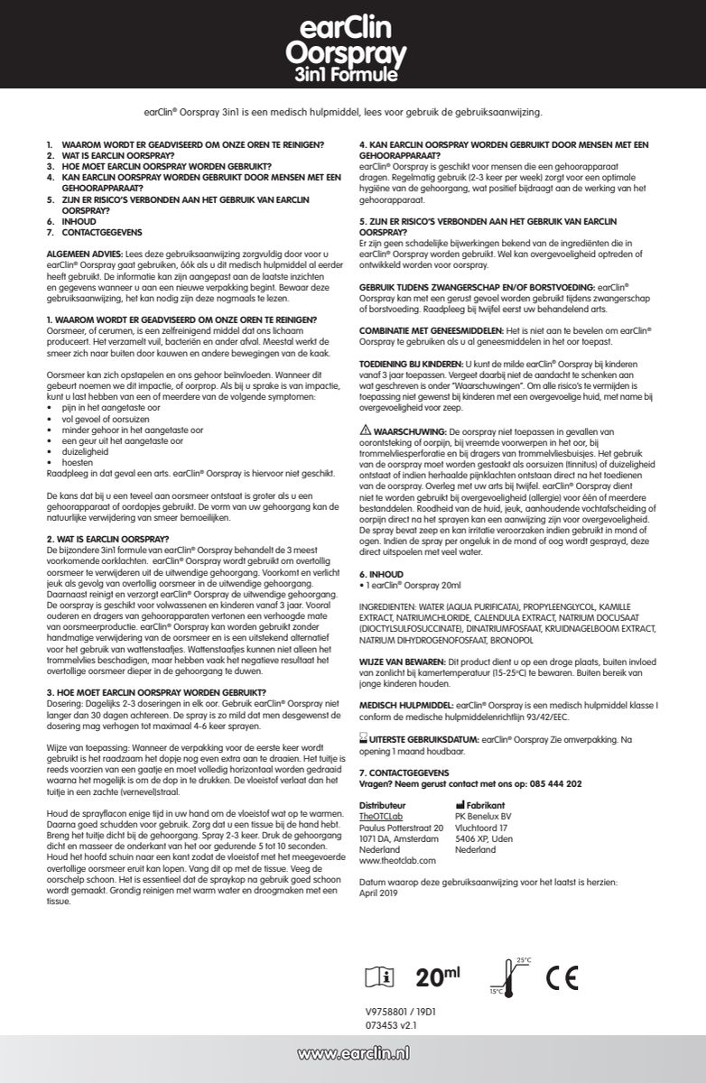 Oorspray 3in1 Formule afbeelding van document #1, instructions