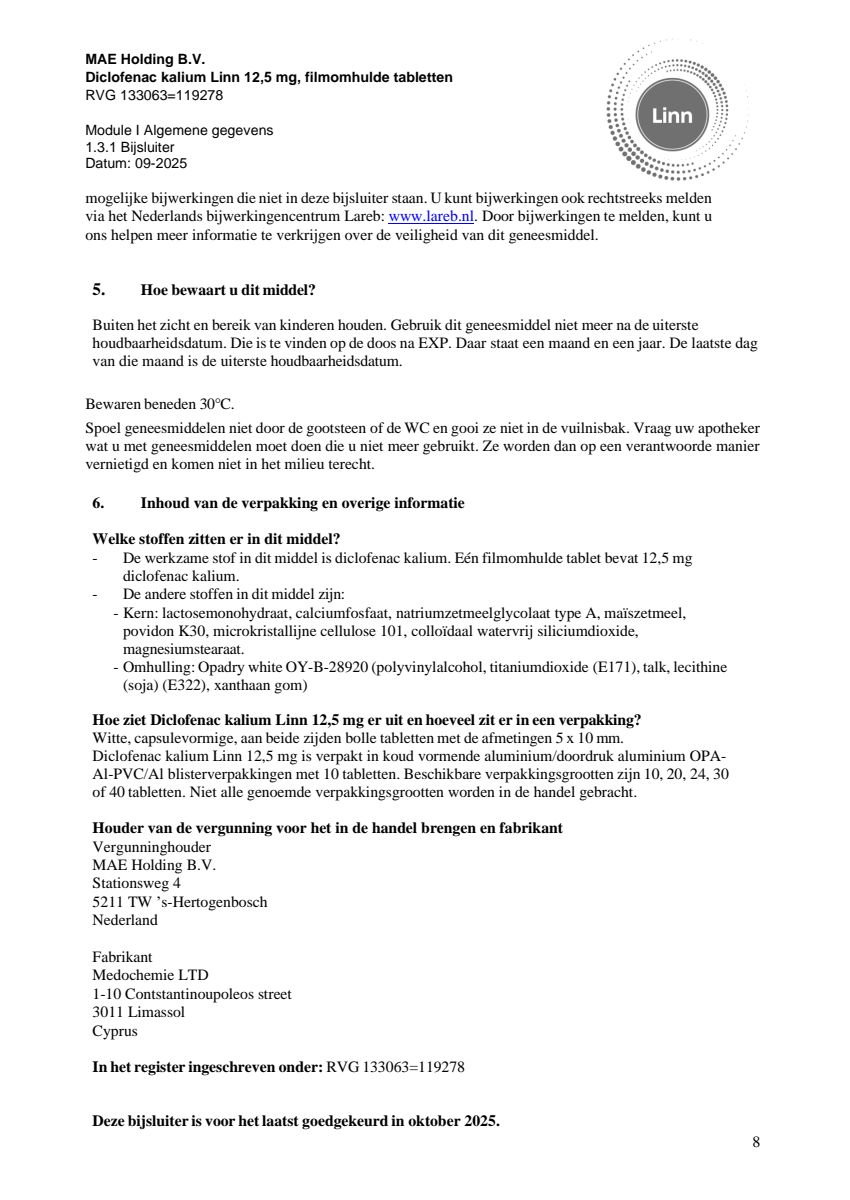 Diclofenac Kalium 12.5mg Filmomhulde Tabletten afbeelding van document #8, leaflet