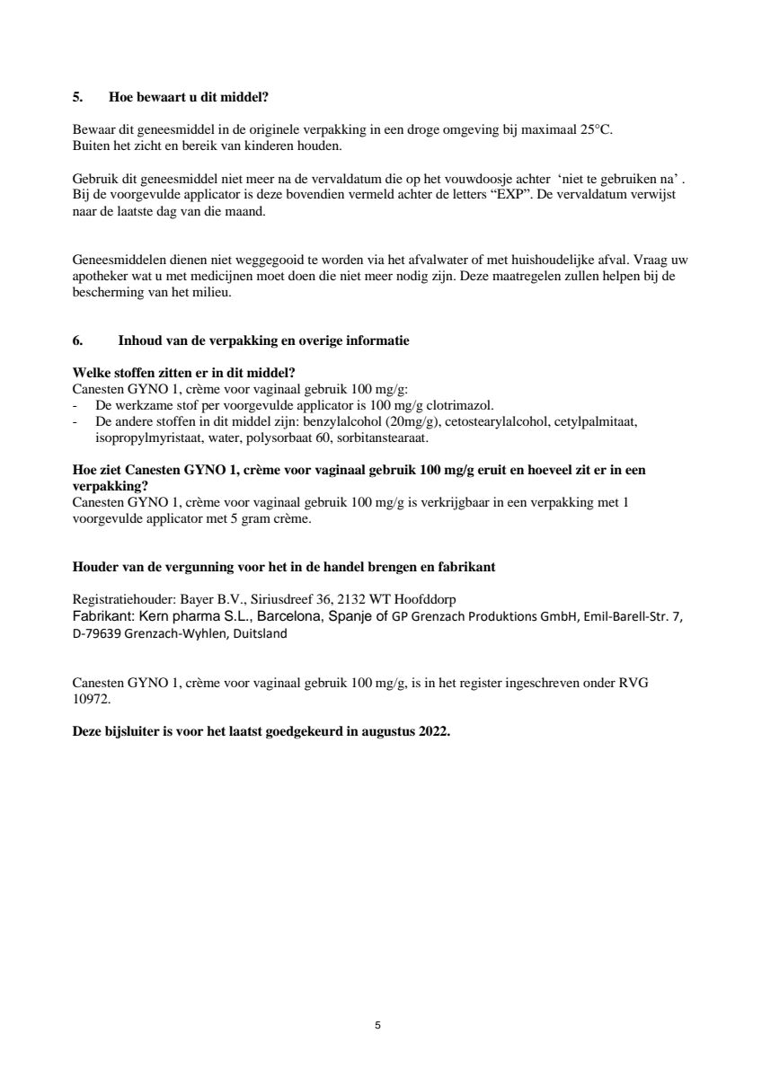 Canesten GYNO 1 Crème - 1 daagse behandeling afbeelding van document #5, leaflet