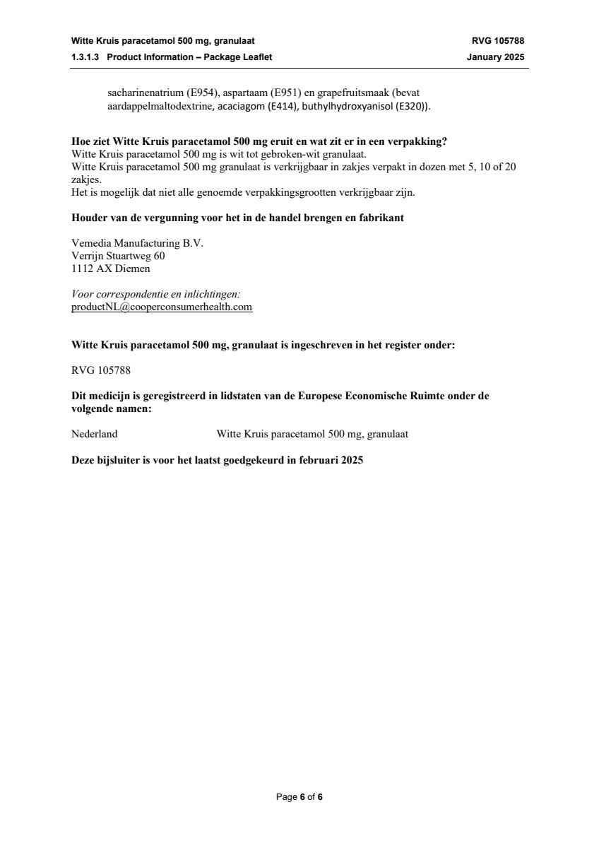 Paracetamol 500mg Granulaat afbeelding van document #6, leaflet