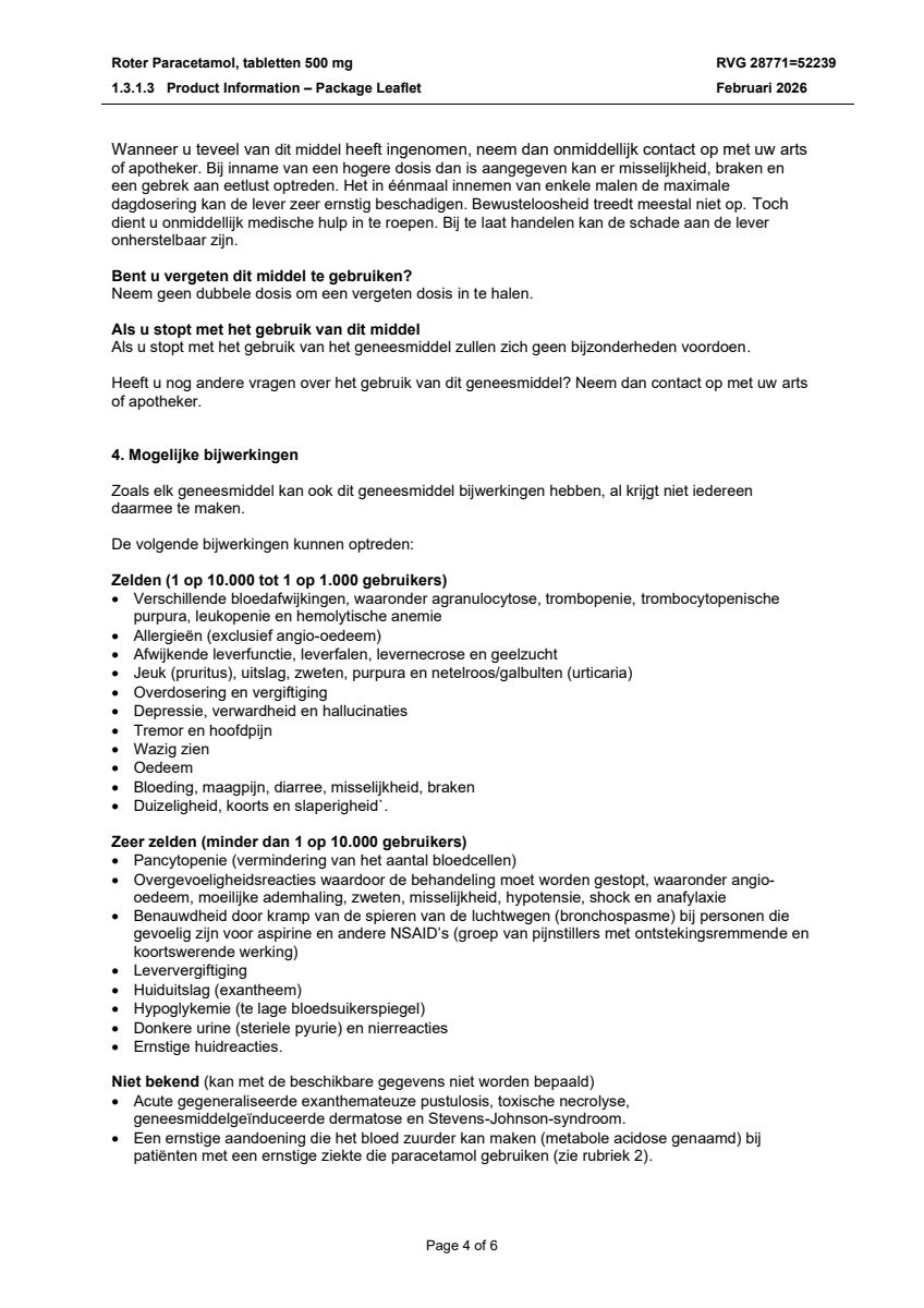 Paracetamol Tabletten 500mg afbeelding van document #4, leaflet