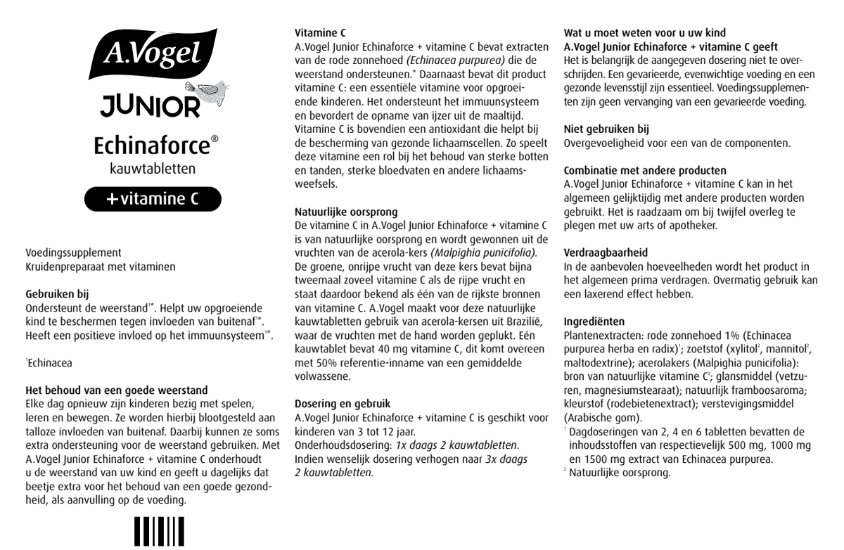 Echinaforce Junior met Vitamine C Kauwtabletten afbeelding van document #1, instructions
