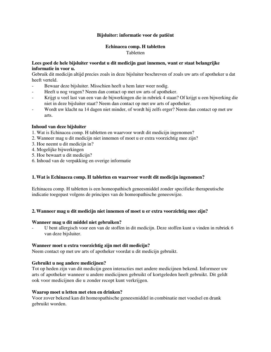 Echinacea Compositum H Tabletten afbeelding van document #1, leaflet