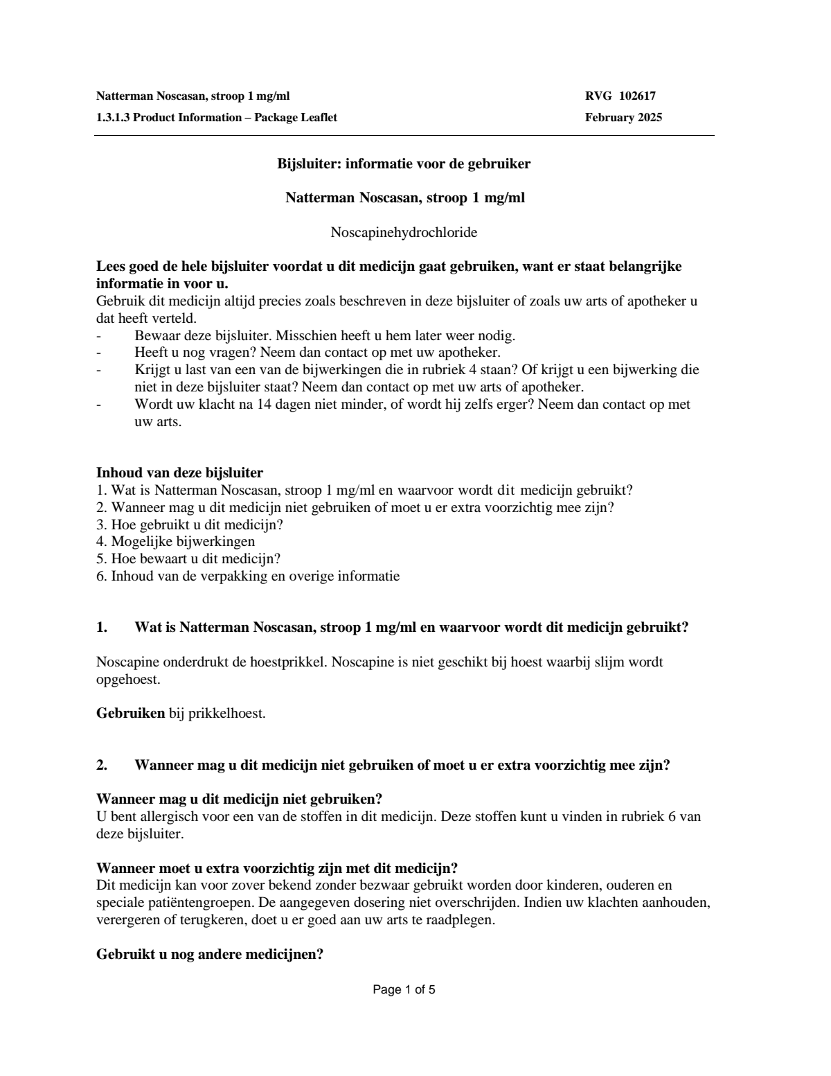 Noscasan Stroop bij prikkelhoest afbeelding van document #1, leaflet
