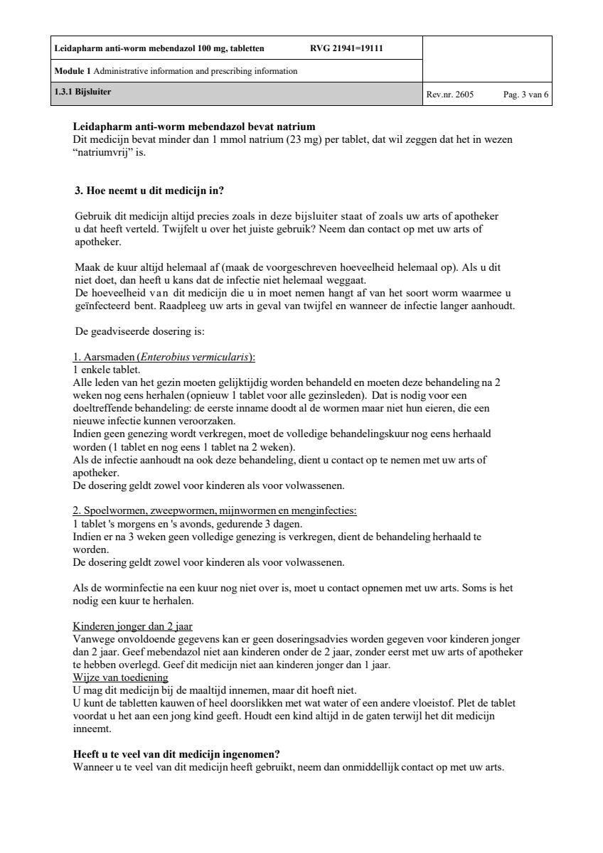 Anti Worm Mebendazol 100mg Tabletten afbeelding van document #3, leaflet