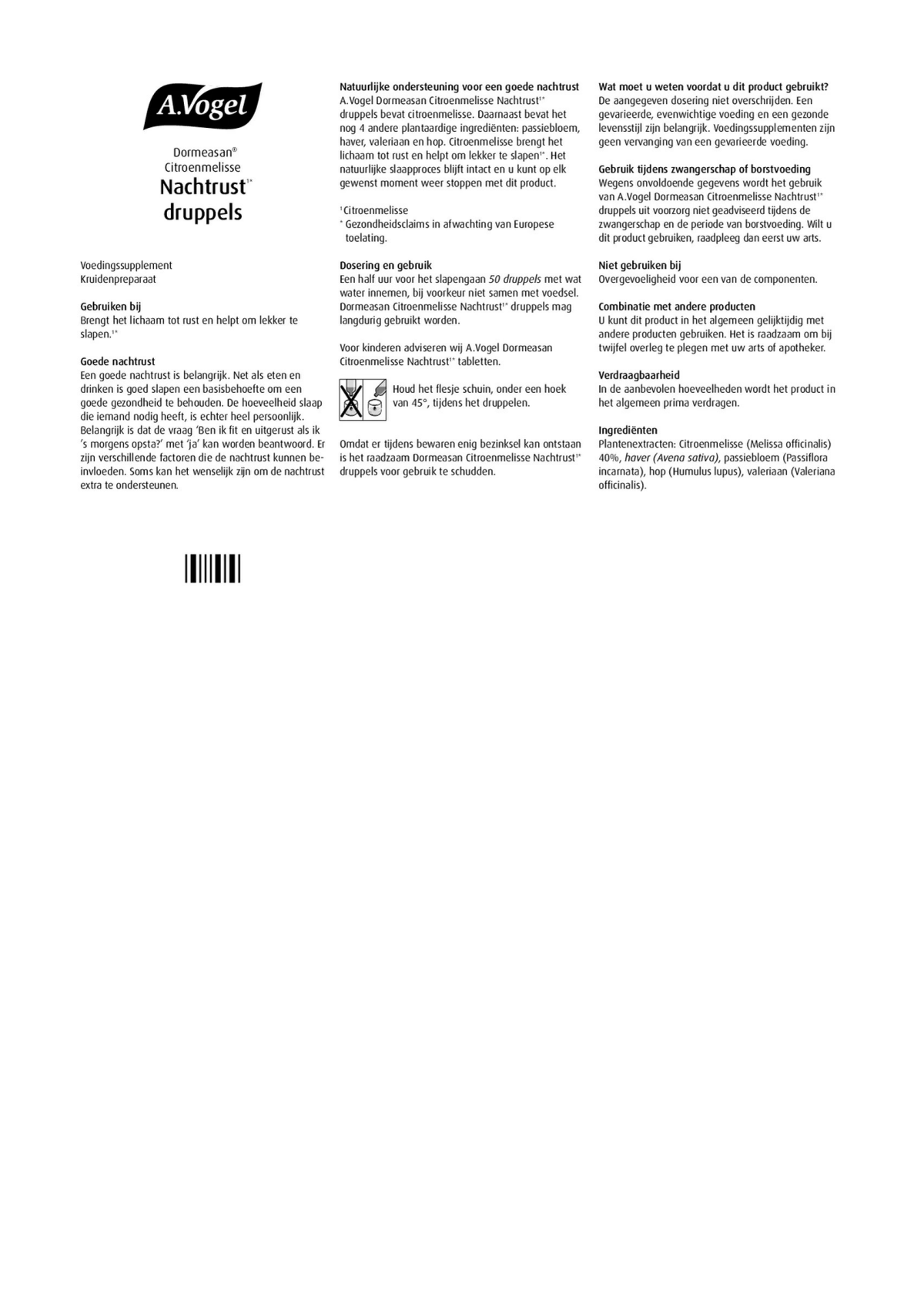 Dormeasan Citroenmelisse Nachtrust¹* Tabletten afbeelding van document #1, instructions