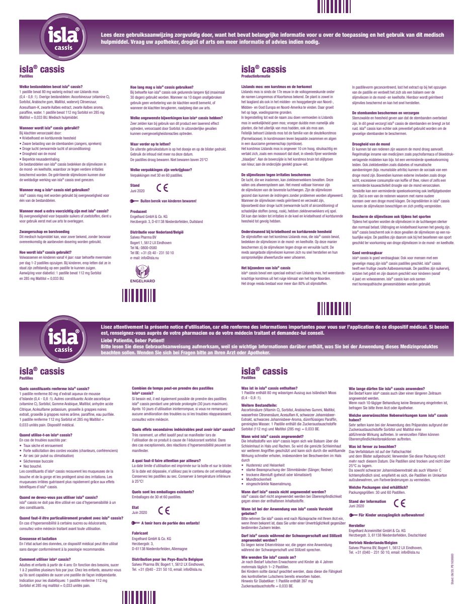 Cassis Keelpastilles - bij kriebelhoest en kortdurende heesheid Duoverpakking afbeelding van document #1, instructions