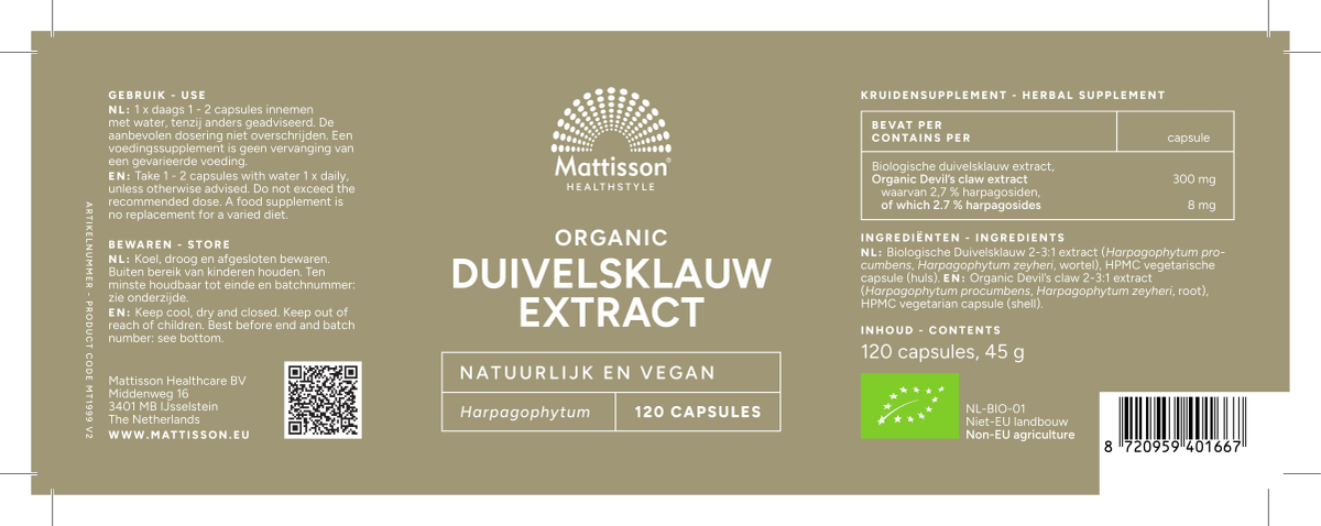 Biologisch Duivelsklauw Extract Capsules afbeelding van document #1, label