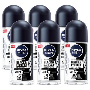 Nivea Men Black & White Invisible Original Roll-on Voordeelverpakking 6x50ML