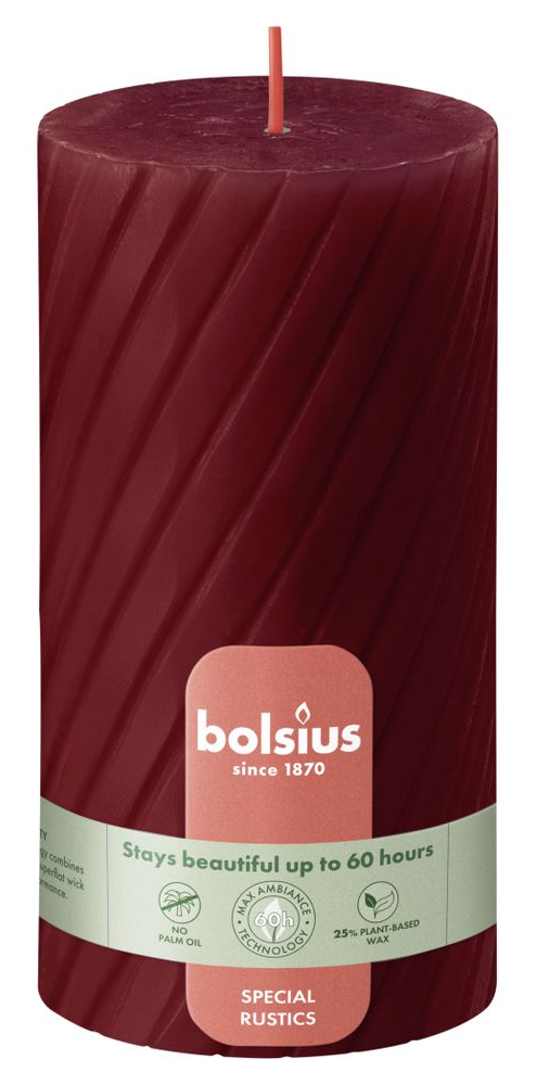 Bolsius Rustiek Twisted Ribbed Stompkaars Red Velvet afbeelding 1