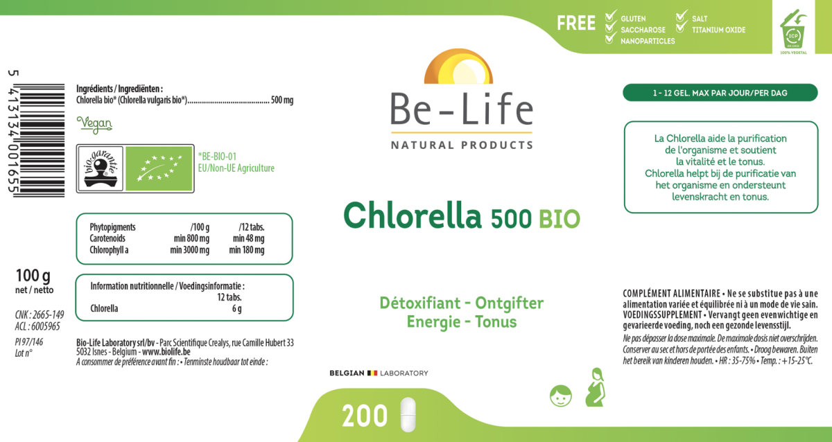 Chlorella 500 Tabletten afbeelding van document #1, label
